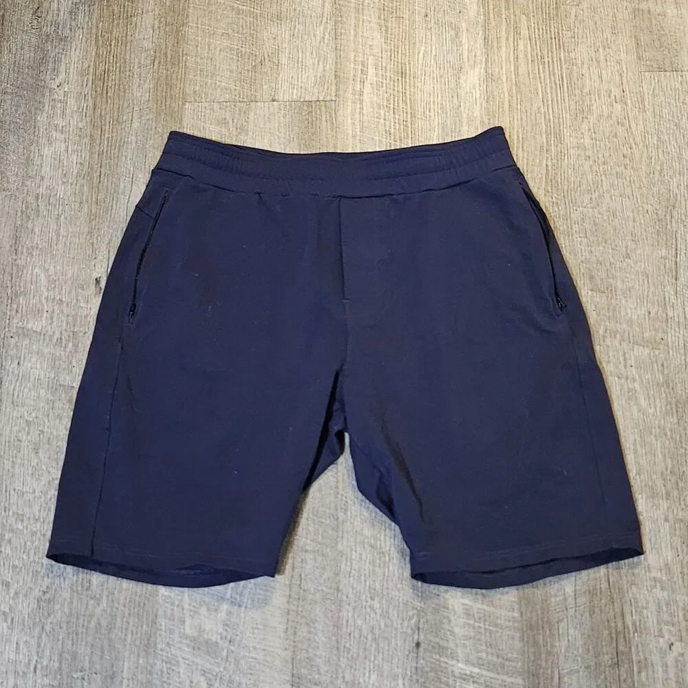 Public Rec Shorts Mens 34 Blue Athletic Stretch Drawstring Zip Pockets 9 Inch